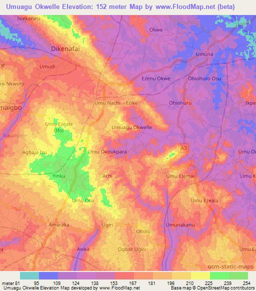 Umuagu Okwelle,Nigeria Elevation Map