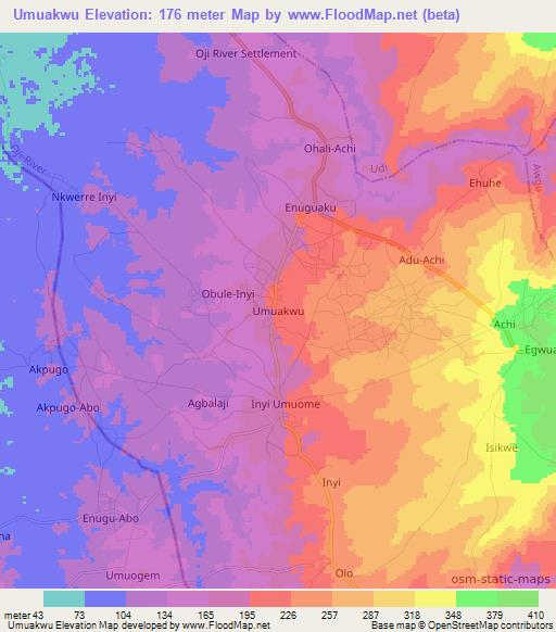 Umuakwu,Nigeria Elevation Map