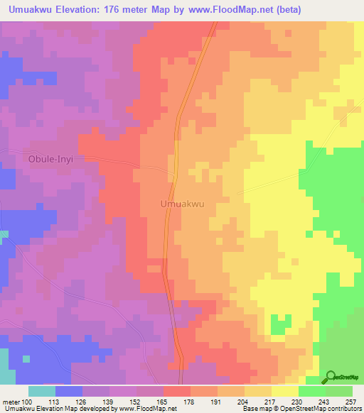 Umuakwu,Nigeria Elevation Map