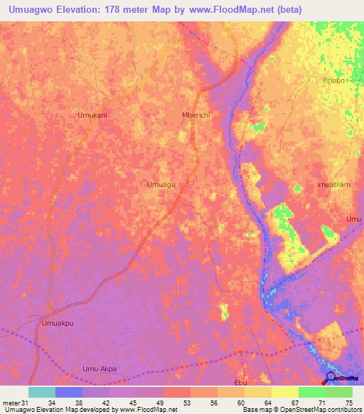 Umuagwo,Nigeria Elevation Map