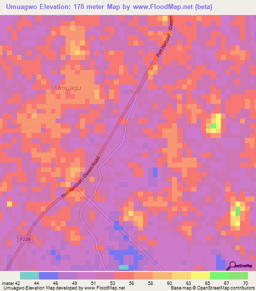 Umuagwo,Nigeria Elevation Map