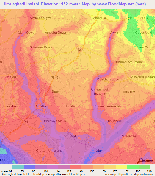 Umuaghadi-Inyishi,Nigeria Elevation Map