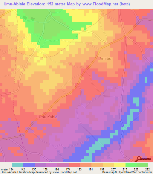 Umu-Abiala,Nigeria Elevation Map