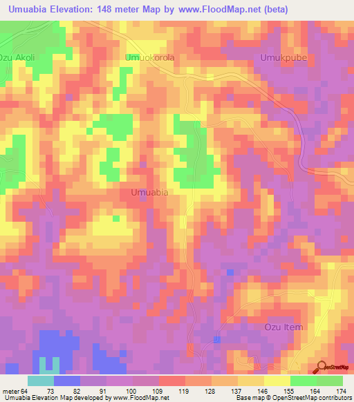 Umuabia,Nigeria Elevation Map