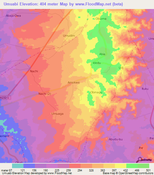 Umuabi,Nigeria Elevation Map