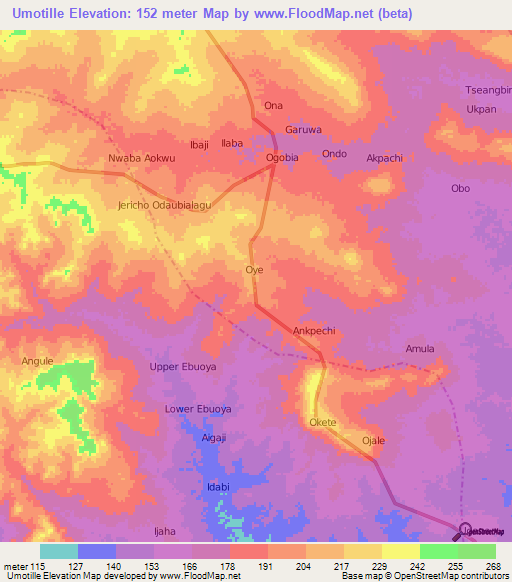 Umotille,Nigeria Elevation Map