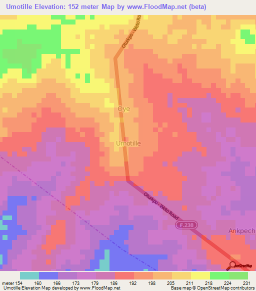 Umotille,Nigeria Elevation Map