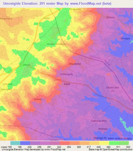 Umosigide,Nigeria Elevation Map