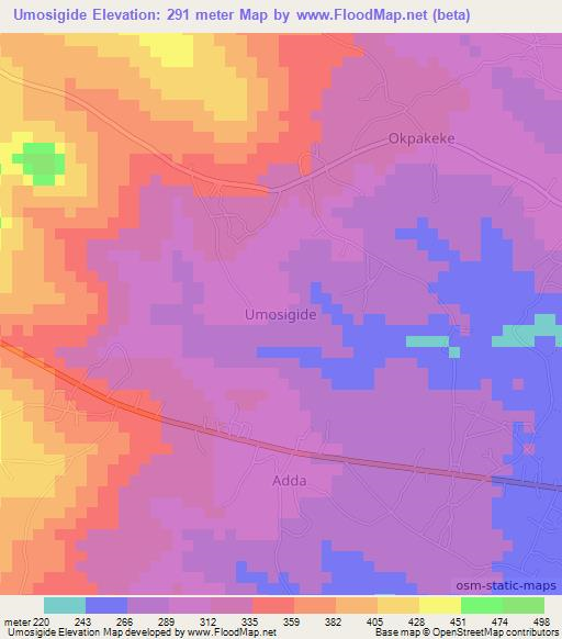 Umosigide,Nigeria Elevation Map