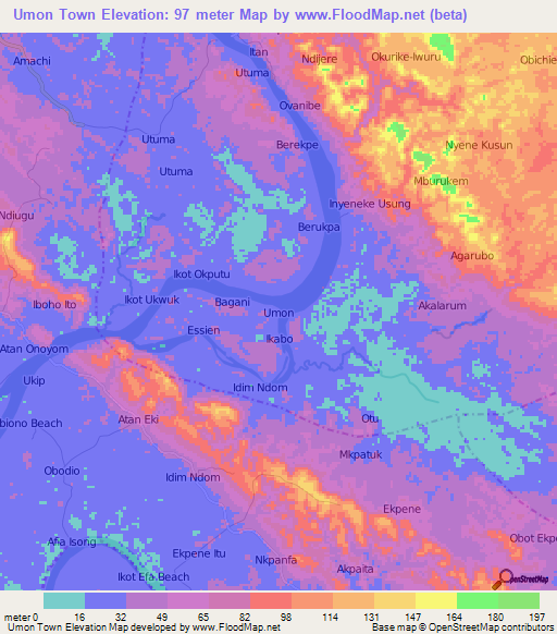 Umon Town,Nigeria Elevation Map