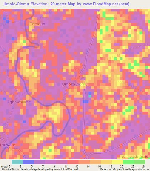 Umolo-Olomu,Nigeria Elevation Map