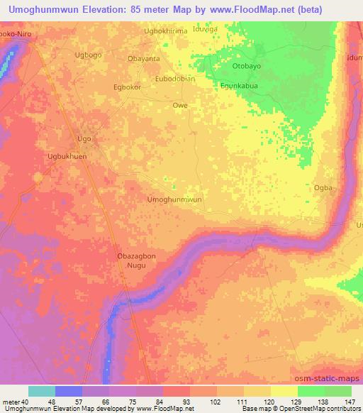 Umoghunmwun,Nigeria Elevation Map