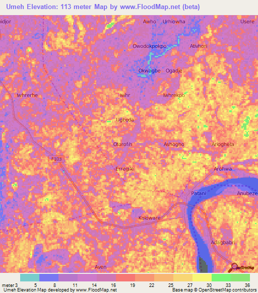 Umeh,Nigeria Elevation Map