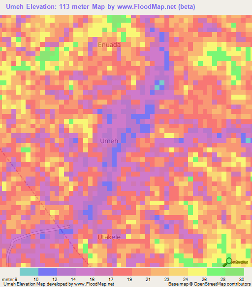 Umeh,Nigeria Elevation Map