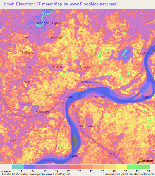 Umeh,Nigeria Elevation Map