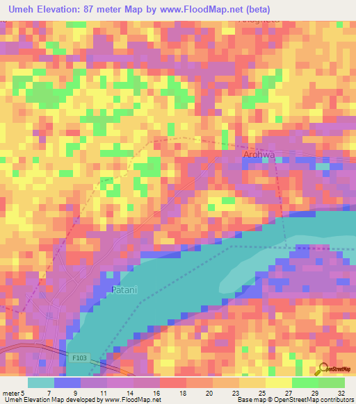 Umeh,Nigeria Elevation Map