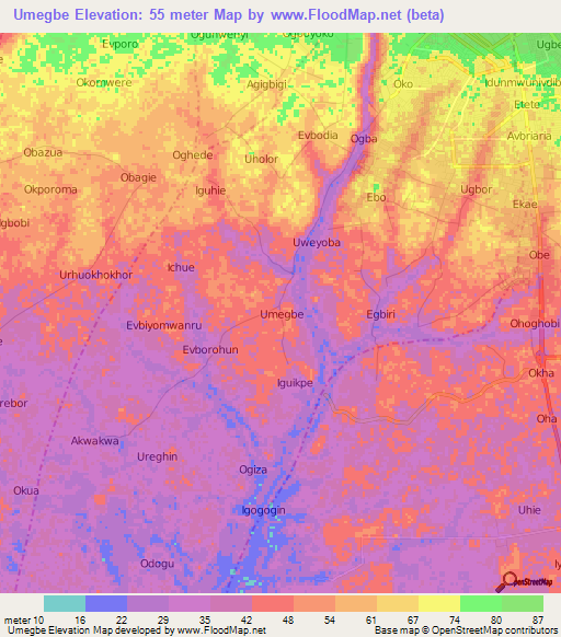 Umegbe,Nigeria Elevation Map