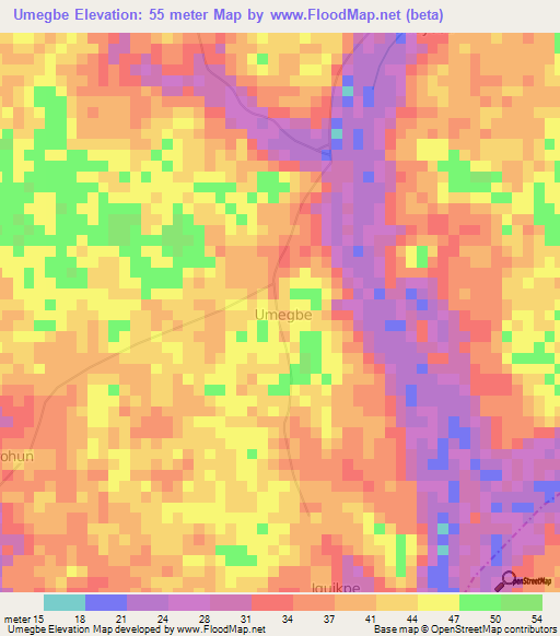 Umegbe,Nigeria Elevation Map