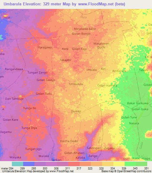 Umbarula,Nigeria Elevation Map