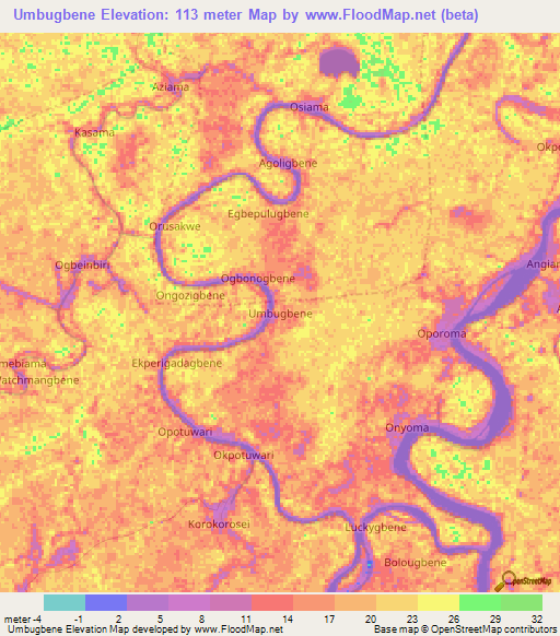 Umbugbene,Nigeria Elevation Map