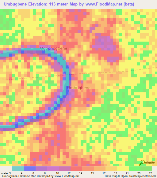 Umbugbene,Nigeria Elevation Map