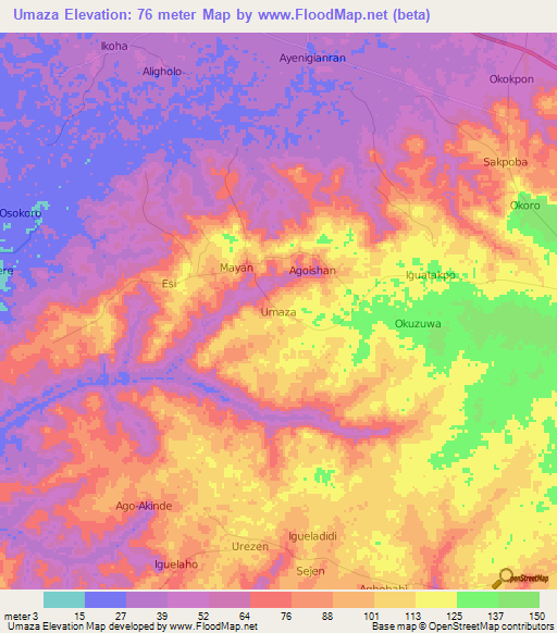 Umaza,Nigeria Elevation Map