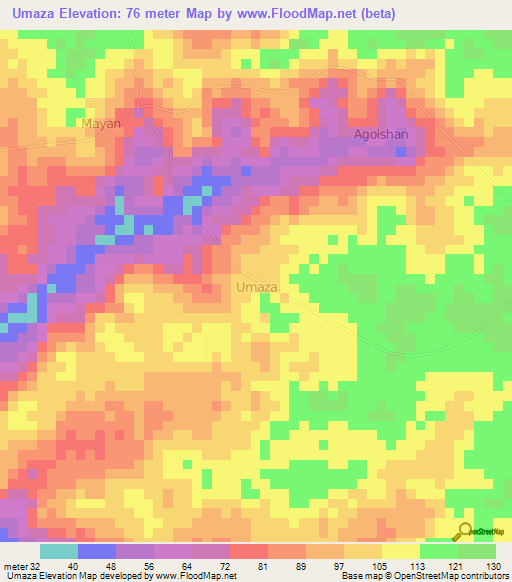 Umaza,Nigeria Elevation Map