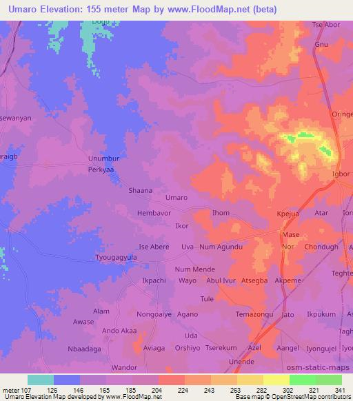 Umaro,Nigeria Elevation Map