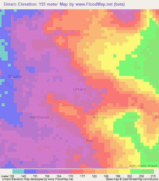 Umaro,Nigeria Elevation Map