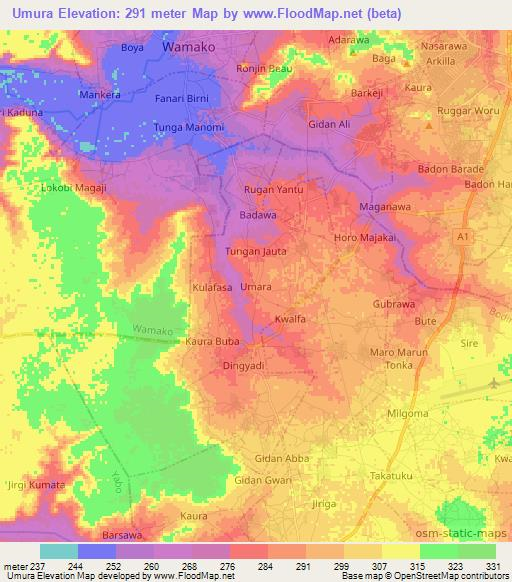 Umura,Nigeria Elevation Map