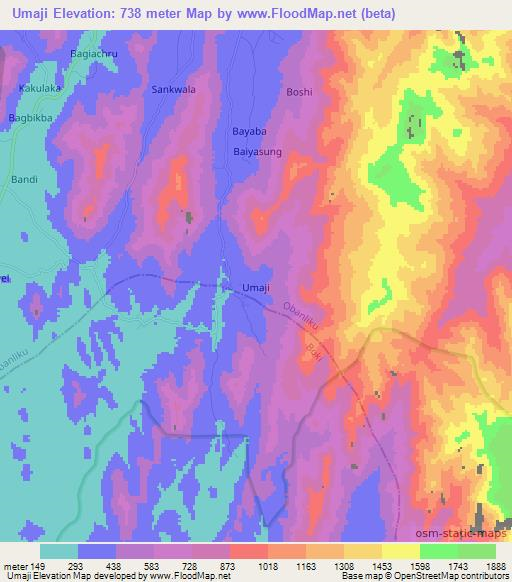 Umaji,Nigeria Elevation Map