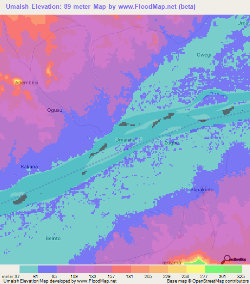 Umaish,Nigeria Elevation Map