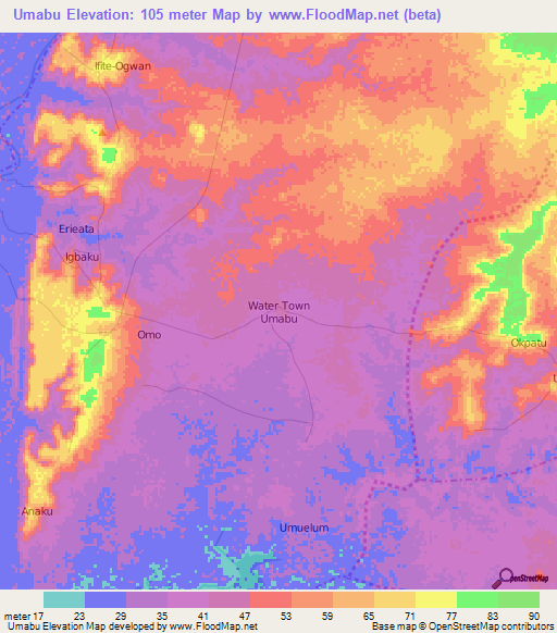 Umabu,Nigeria Elevation Map