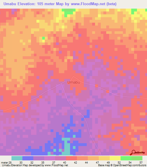 Umabu,Nigeria Elevation Map