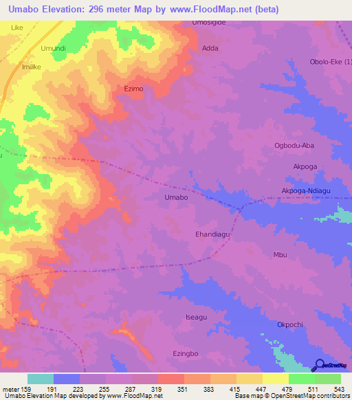 Umabo,Nigeria Elevation Map