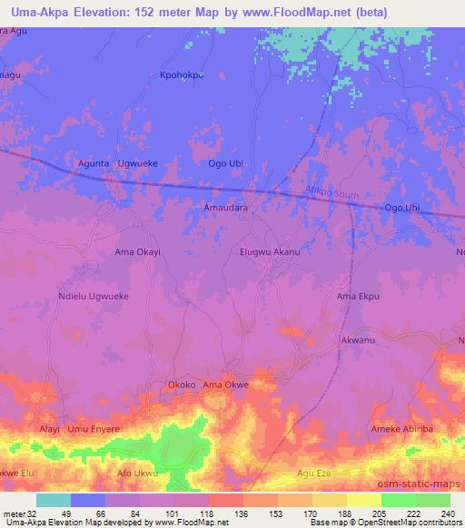 Uma-Akpa,Nigeria Elevation Map