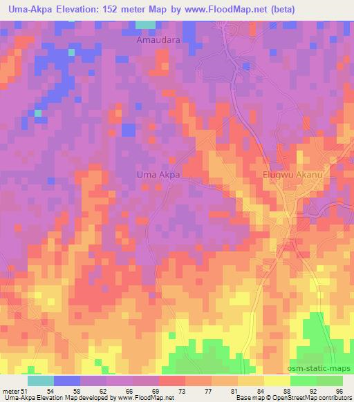 Uma-Akpa,Nigeria Elevation Map