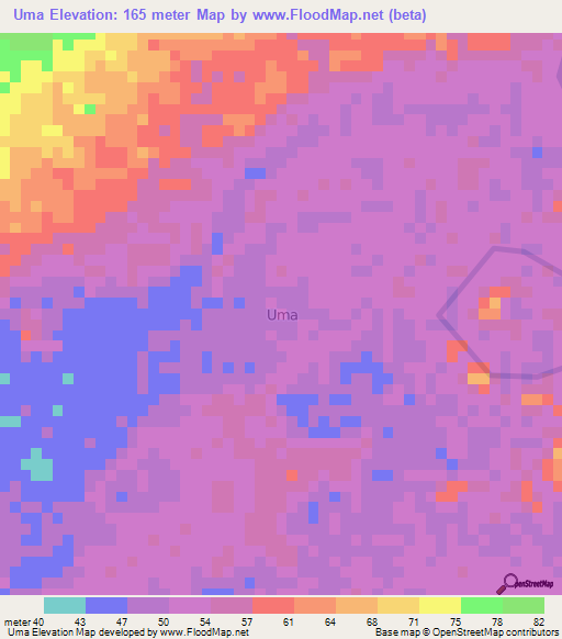 Uma,Nigeria Elevation Map