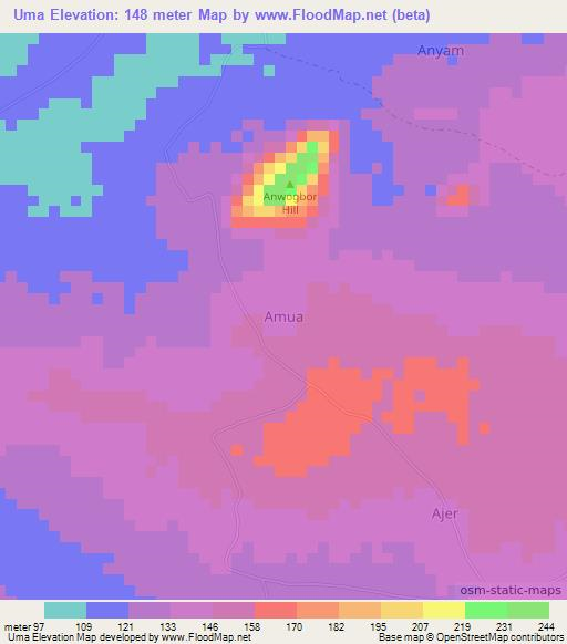 Uma,Nigeria Elevation Map