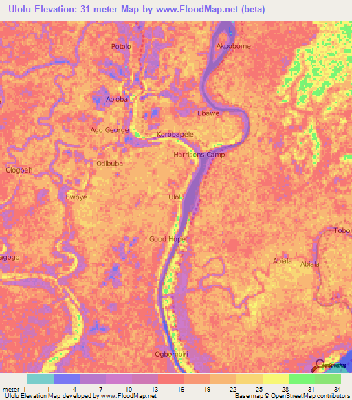 Ulolu,Nigeria Elevation Map