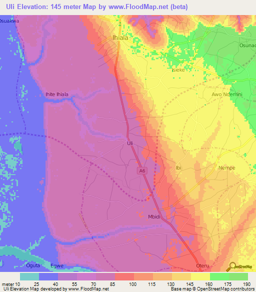 Uli,Nigeria Elevation Map