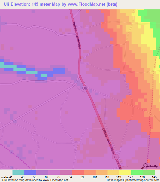 Uli,Nigeria Elevation Map