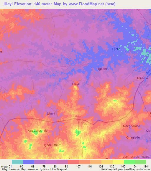 Ulayi,Nigeria Elevation Map