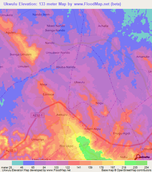 Ukwulu,Nigeria Elevation Map