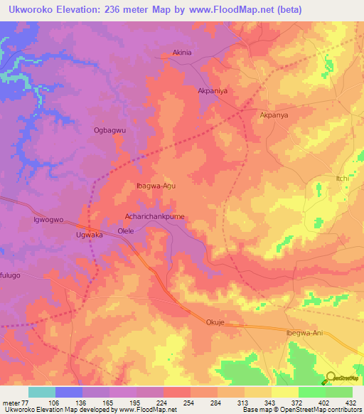 Ukworoko,Nigeria Elevation Map