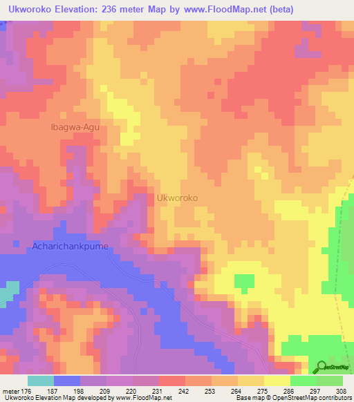 Ukworoko,Nigeria Elevation Map