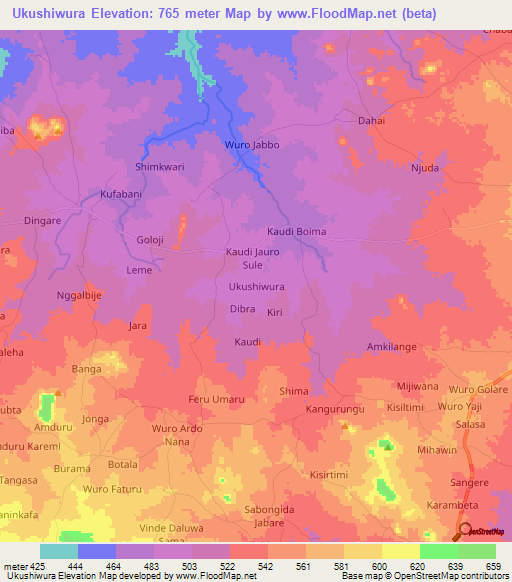 Ukushiwura,Nigeria Elevation Map