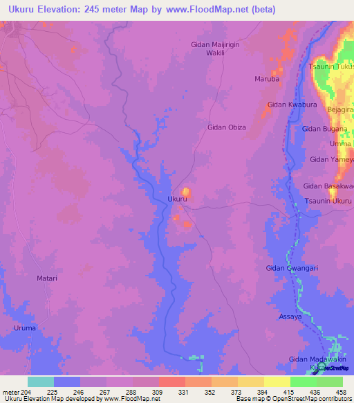 Ukuru,Nigeria Elevation Map