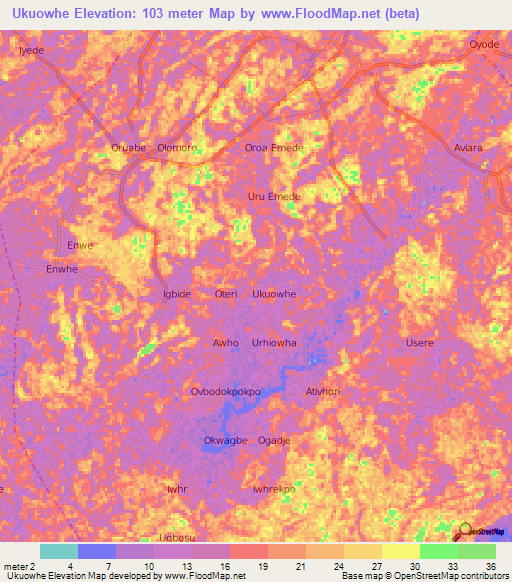 Ukuowhe,Nigeria Elevation Map