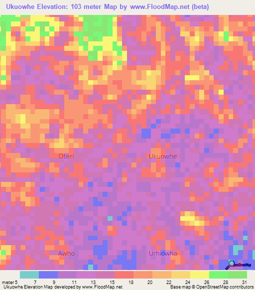 Ukuowhe,Nigeria Elevation Map